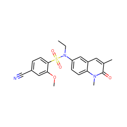 CCN(c1ccc2c(c1)cc(C)c(=O)n2C)S(=O)(=O)c1ccc(C#N)cc1OC ZINC001772580586