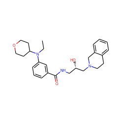 CCN(c1cccc(C(=O)NC[C@H](O)CN2CCc3ccccc3C2)c1)C1CCOCC1 ZINC000217060119