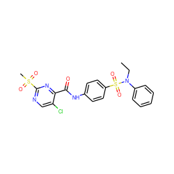 CCN(c1ccccc1)S(=O)(=O)c1ccc(NC(=O)c2nc(S(C)(=O)=O)ncc2Cl)cc1 ZINC000008611923