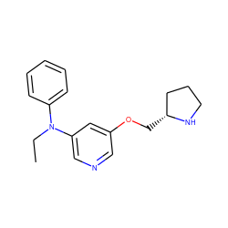 CCN(c1ccccc1)c1cncc(OC[C@@H]2CCCN2)c1 ZINC000064541144