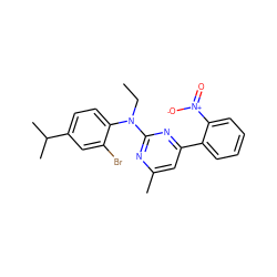 CCN(c1nc(C)cc(-c2ccccc2[N+](=O)[O-])n1)c1ccc(C(C)C)cc1Br ZINC000026004274