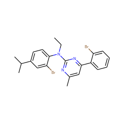 CCN(c1nc(C)cc(-c2ccccc2Br)n1)c1ccc(C(C)C)cc1Br ZINC000026007048