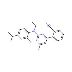 CCN(c1nc(C)cc(-c2ccccc2C#N)n1)c1ccc(C(C)C)cc1Br ZINC000026005563