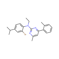 CCN(c1nc(C)cc(-c2ccccc2C)n1)c1ccc(C(C)C)cc1Br ZINC000026003592