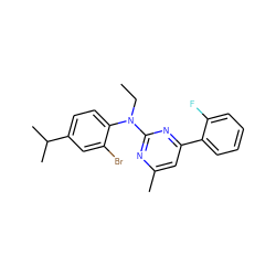 CCN(c1nc(C)cc(-c2ccccc2F)n1)c1ccc(C(C)C)cc1Br ZINC000026002076