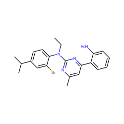 CCN(c1nc(C)cc(-c2ccccc2N)n1)c1ccc(C(C)C)cc1Br ZINC000026002117