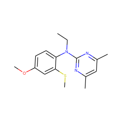 CCN(c1nc(C)cc(C)n1)c1ccc(OC)cc1SC ZINC000013794398