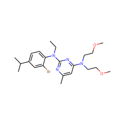 CCN(c1nc(C)cc(N(CCOC)CCOC)n1)c1ccc(C(C)C)cc1Br ZINC000013794437