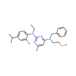 CCN(c1nc(C)cc(N(CCOC)Cc2ccccc2)n1)c1ccc(C(C)C)cc1Br ZINC000013794434