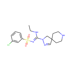 CCN/C(=N\S(=O)(=O)c1cccc(Cl)c1)N1CC2(C=N1)CCNCC2 ZINC000072126188