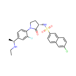 CCN[C@@H](C)c1ccc(N2CC[C@H](NS(=O)(=O)c3ccc4cc(Cl)ccc4c3)C2=O)c(F)c1 ZINC000036435935