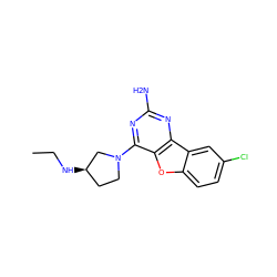 CCN[C@@H]1CCN(c2nc(N)nc3c2oc2ccc(Cl)cc23)C1 ZINC000073389309