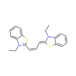 CCN1/C(=C/C=C\c2sc3ccccc3[n+]2CC)Sc2ccccc21 ZINC000004824262