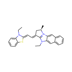 CCN1/C(=C/C=C2\C[C@@H](C)[n+]3c2n(CC)c2cc4ccccc4cc23)Sc2ccccc21 ZINC000013452987