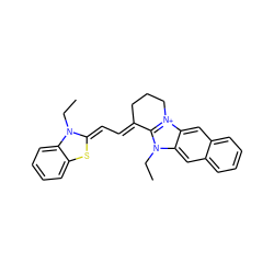 CCN1/C(=C/C=C2\CCC[n+]3c2n(CC)c2cc4ccccc4cc23)Sc2ccccc21 ZINC000013452996