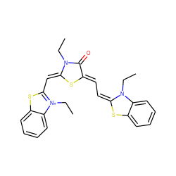 CCN1/C(=C\C=c2/s/c(=C\c3sc4ccccc4[n+]3CC)n(CC)c2=O)Sc2ccccc21 ZINC000039774319