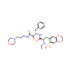 CCN1[C@@H](C(=O)N[C@@H](Cc2ccccc2)C(=O)C(=O)NCCCN2CCOCC2)Cc2cc3c(cc2S1(=O)=O)OCCO3 ZINC000025987263