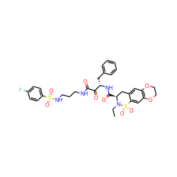 CCN1[C@@H](C(=O)N[C@@H](Cc2ccccc2)C(=O)C(=O)NCCCNS(=O)(=O)c2ccc(F)cc2)Cc2cc3c(cc2S1(=O)=O)OCCO3 ZINC000025986526