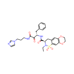 CCN1[C@@H](C(=O)N[C@@H](Cc2ccccc2)C(=O)C(=O)NCCCn2ccnc2)Cc2cc3c(cc2S1(=O)=O)OCCO3 ZINC000025984968