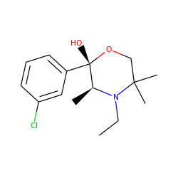 CCN1[C@@H](C)[C@](O)(c2cccc(Cl)c2)OCC1(C)C ZINC000071319135