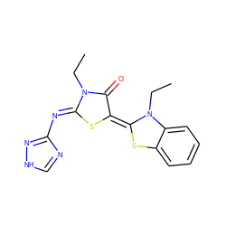 CCN1C(=O)/C(=C2/Sc3ccccc3N2CC)S/C1=N\c1nc[nH]n1 ZINC000101919669