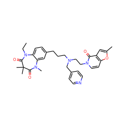 CCN1C(=O)C(C)(C)C(=O)N(C)c2cc(CCCN(CCn3ccc4oc(C)cc4c3=O)Cc3ccncc3)ccc21 ZINC000198247712