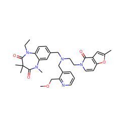 CCN1C(=O)C(C)(C)C(=O)N(C)c2cc(CN(CCn3ccc4oc(C)cc4c3=O)Cc3cccnc3COC)ccc21 ZINC000115634154