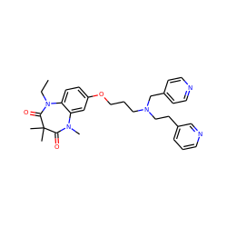 CCN1C(=O)C(C)(C)C(=O)N(C)c2cc(OCCCN(CCc3cccnc3)Cc3ccncc3)ccc21 ZINC000198497728