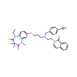 CCN1C(=O)C(C)(C)C(=O)N(C)c2cc(OCCCN(CCn3ccc4ccccc4c3=O)Cc3ccc(C#N)cc3)ccc21 ZINC000144600638