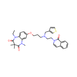 CCN1C(=O)C(C)(C)C(=O)N(C)c2cc(OCCCN(CCn3ccc4ccccc4c3=O)Cc3ccsc3)ccc21 ZINC000198503562