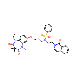 CCN1C(=O)C(C)(C)C(=O)N(C)c2cc(OCCCN(CCn3ccc4ccccc4c3=O)S(=O)(=O)c3ccccc3)ccc21 ZINC000139612081