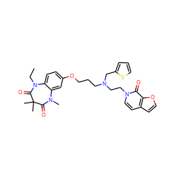 CCN1C(=O)C(C)(C)C(=O)N(C)c2cc(OCCCN(CCn3ccc4ccoc4c3=O)Cc3cccs3)ccc21 ZINC000139580456