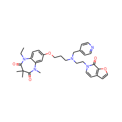 CCN1C(=O)C(C)(C)C(=O)N(C)c2cc(OCCCN(CCn3ccc4ccoc4c3=O)Cc3ccncc3)ccc21 ZINC000198471567