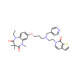 CCN1C(=O)C(C)(C)C(=O)N(C)c2cc(OCCCN(CCn3ccc4ccsc4c3=O)Cc3ccncc3)ccc21 ZINC000204822226