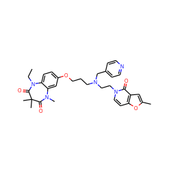 CCN1C(=O)C(C)(C)C(=O)N(C)c2cc(OCCCN(CCn3ccc4oc(C)cc4c3=O)Cc3ccncc3)ccc21 ZINC000139580618