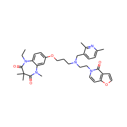 CCN1C(=O)C(C)(C)C(=O)N(C)c2cc(OCCCN(CCn3ccc4occc4c3=O)Cc3ccc(C)nc3C)ccc21 ZINC000139601915