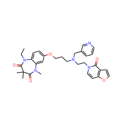 CCN1C(=O)C(C)(C)C(=O)N(C)c2cc(OCCCN(CCn3ccc4occc4c3=O)Cc3cccnc3)ccc21 ZINC000139580816