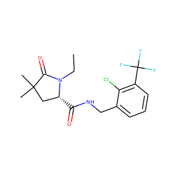 CCN1C(=O)C(C)(C)C[C@H]1C(=O)NCc1cccc(C(F)(F)F)c1Cl ZINC000095566069