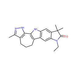 CCN1C(=O)C(C)(C)c2cc3[nH]c4c(c3cc21)CCCc1c(C)n[nH]c1-4 ZINC000040584963