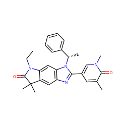 CCN1C(=O)C(C)(C)c2cc3nc(-c4cc(C)c(=O)n(C)c4)n([C@@H](C)c4ccccc4)c3cc21 ZINC001772620082