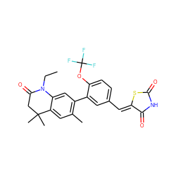 CCN1C(=O)CC(C)(C)c2cc(C)c(-c3cc(/C=C4\SC(=O)NC4=O)ccc3OC(F)(F)F)cc21 ZINC000028952292