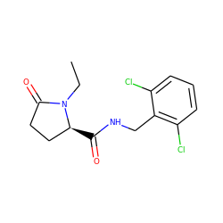 CCN1C(=O)CC[C@@H]1C(=O)NCc1c(Cl)cccc1Cl ZINC000095565240