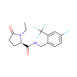 CCN1C(=O)CC[C@@H]1C(=O)NCc1ccc(F)cc1C(F)(F)F ZINC000095565440