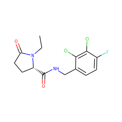 CCN1C(=O)CC[C@H]1C(=O)NCc1ccc(F)c(Cl)c1Cl ZINC000095566108