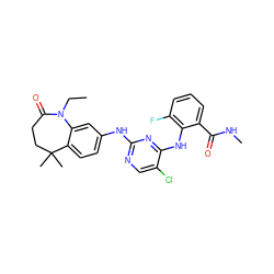 CCN1C(=O)CCC(C)(C)c2ccc(Nc3ncc(Cl)c(Nc4c(F)cccc4C(=O)NC)n3)cc21 ZINC000066262255