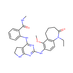 CCN1C(=O)CCCc2c1ccc(Nc1nc3c(c(Nc4ccccc4C(=O)NC)n1)CCN3)c2OC ZINC000200865755