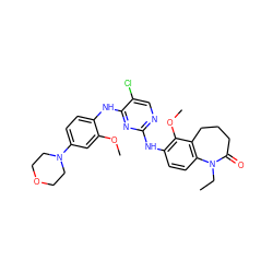 CCN1C(=O)CCCc2c1ccc(Nc1ncc(Cl)c(Nc3ccc(N4CCOCC4)cc3OC)n1)c2OC ZINC000066252805