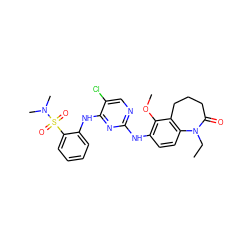 CCN1C(=O)CCCc2c1ccc(Nc1ncc(Cl)c(Nc3ccccc3S(=O)(=O)N(C)C)n1)c2OC ZINC000084709881