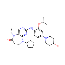 CCN1C(=O)CCN(C2CCCC2)c2nc(Nc3ccc(N4CCC(O)CC4)cc3OC(C)C)ncc21 ZINC000114237427