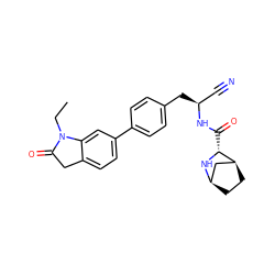 CCN1C(=O)Cc2ccc(-c3ccc(C[C@@H](C#N)NC(=O)[C@H]4N[C@@H]5CC[C@H]4C5)cc3)cc21 ZINC000221948870